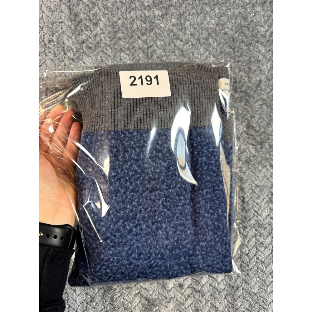 Arturo Calle Sweater Men Large Blue Gray Merino Wool Chunky Knit Slim Fit V Neck - Picture 7 of 7
